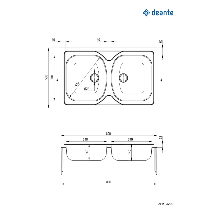 Deante ZM5_0200 - Kuhinjski sudoper TANGO 50x80 cm saten