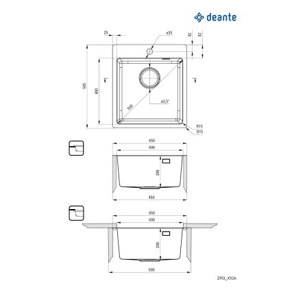 Deante ZPO_010A - Kuhinjski sudoper OLFATO 50,5x45 cm, brušeni čelik