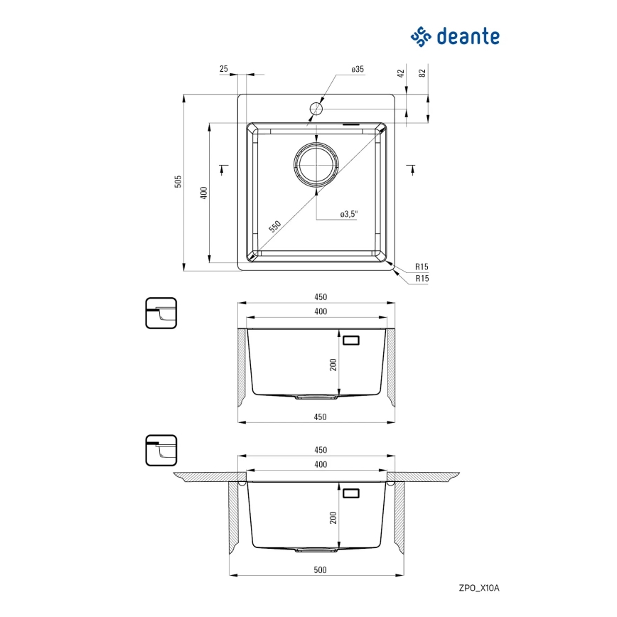Deante ZPO_010A - Kuhinjski sudoper OLFATO 50,5x45 cm, brušeni čelik