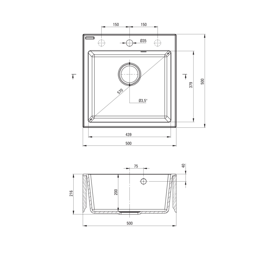 Deante ZQJNN103 - Kuhinjski sudoper EVORA 50x50 cm + slavina sa fleksibilnim izlivom granit/crna