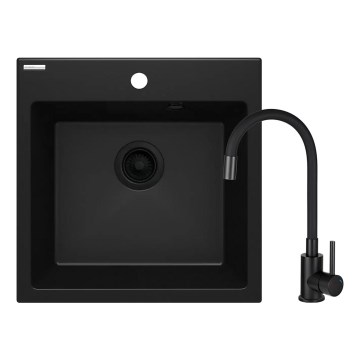 Deante ZQJNN103 - Kuhinjski sudoper EVORA 50x50 cm + slavina za sudoper sa fleksibilnim izlivom granit/crna