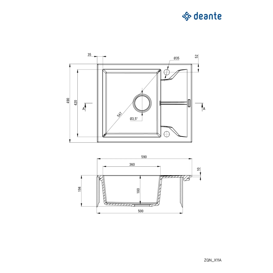 Deante ZQN_G11A - Kuhinjski sudoper ANDANTE 49x59 cm granit/metalni grafit