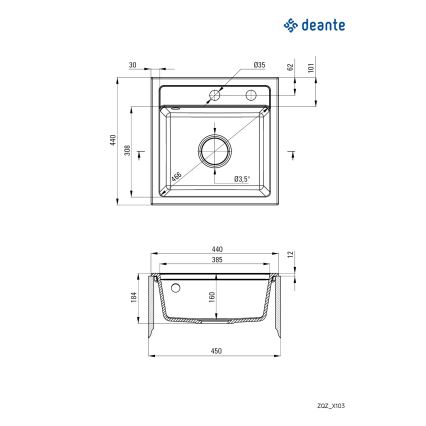 Deante ZQZ_S103 - Kuhinjski sudoper ZORBA 44x44 cm granit/metalno siva