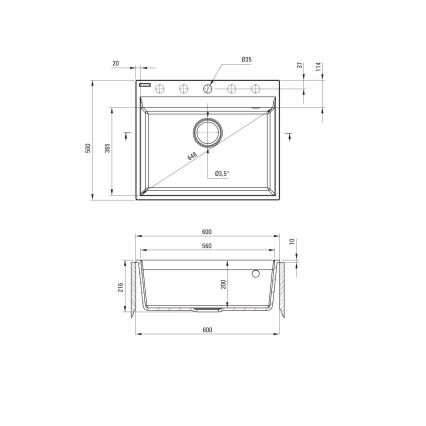 Deante ZRC_S10A - Kuhinjski sudoper CORIO 50x60 cm, granit/metalno siva