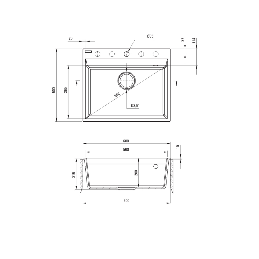 Deante ZRC_S10A - Kuhinjski sudoper CORIO 50x60 cm, granit/metalno siva