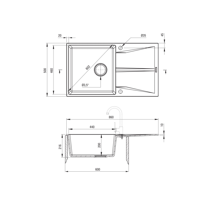 Deante ZRC_S11A - Kuhinjski sudoper CORIO 50x86 cm granit/metalno siva