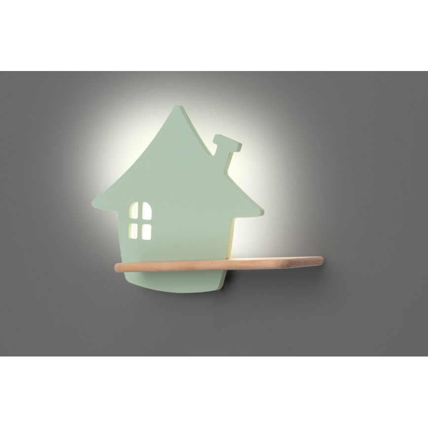 LED dečije zidno svetlo sa policom HOUSE LED/4W/230V zeleno/drvo,