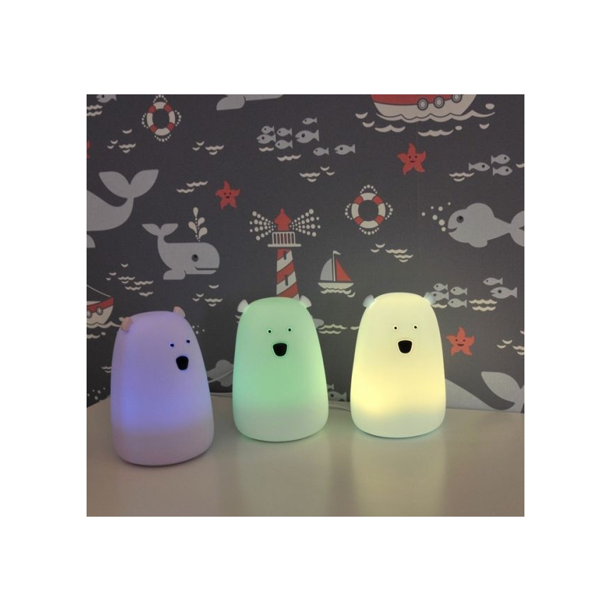 Dečija RGB LED dodirna lampica BEAR LED/0,8W/5V bela + USB