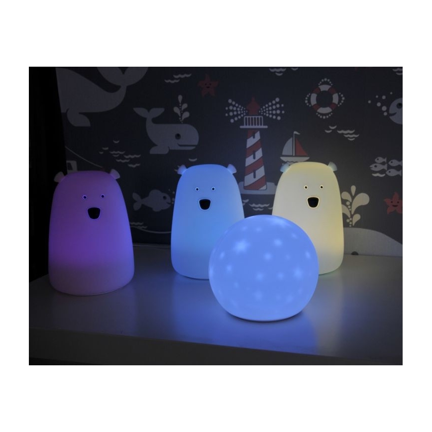 Dečija RGB LED dodirna lampica BEAR LED/0,8W/5V bela + USB