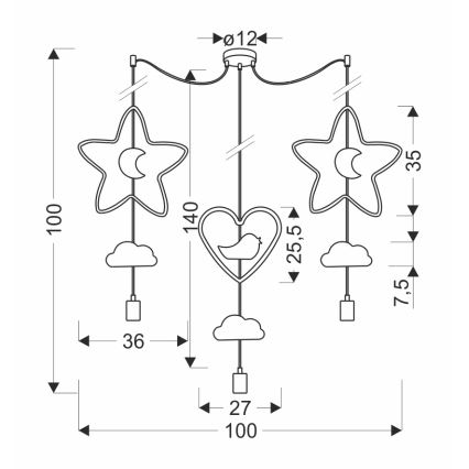 Dečiji luster na kablu TRIO 3xE27/20W/230V žuta/plava/siva