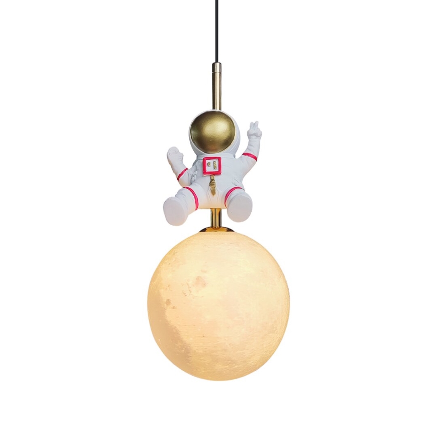 Dečiji luster na sajli ASTRONAUT 1xE27/60W/230V, prečnik 15 cm, zlatna/bež