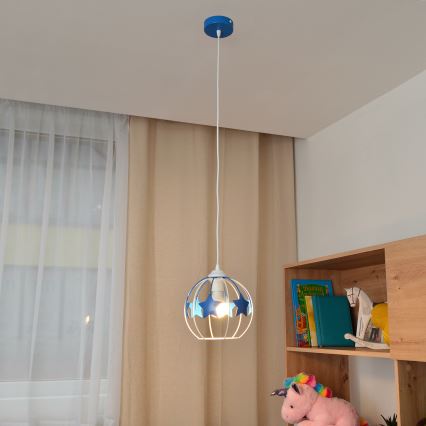 Dečiji luster na sajli STARS 1xE27/15W/230V plavo-beli