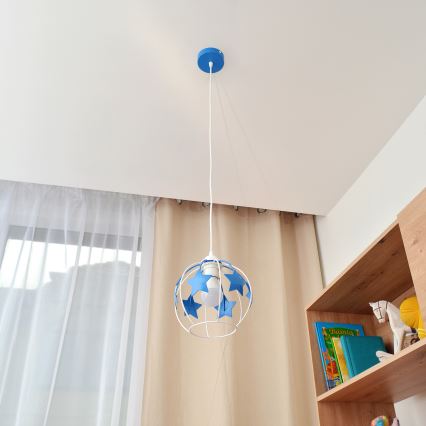 Dečiji luster na sajli STARS 1xE27/15W/230V plavo-beli