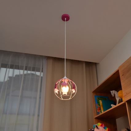 Dečiji luster na sajli STARS 1xE27/15W/230V ružičasta/bela