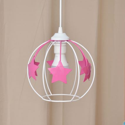 Dečiji luster na sajli STARS 1xE27/15W/230V ružičasta/bela