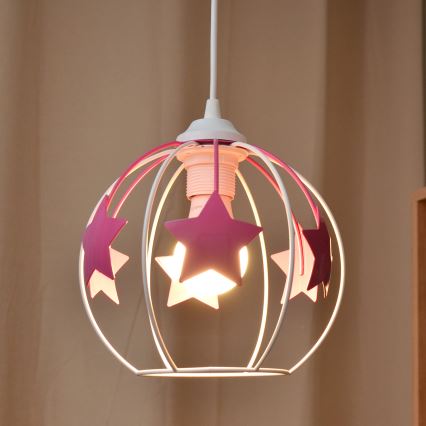 Dečiji luster na sajli STARS 1xE27/15W/230V ružičasta/bela
