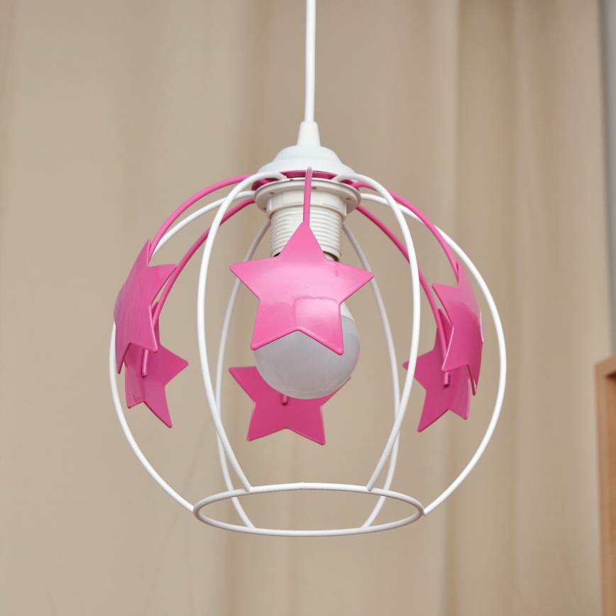 Dečiji luster na sajli STARS 1xE27/15W/230V ružičasta/bela