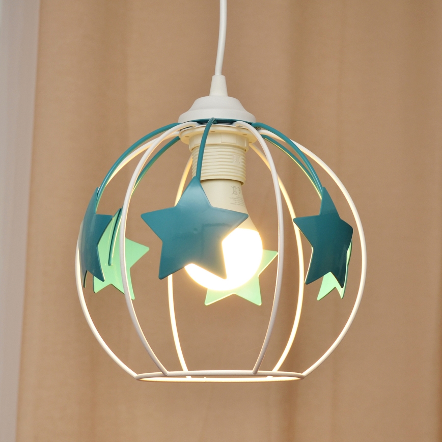 Dečiji luster na sajli STARS 1xE27/15W/230V tirkizna/bela