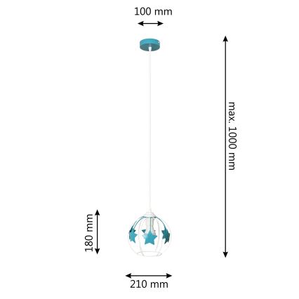 Dečiji luster na sajli STARS 1xE27/15W/230V tirkizna/bela
