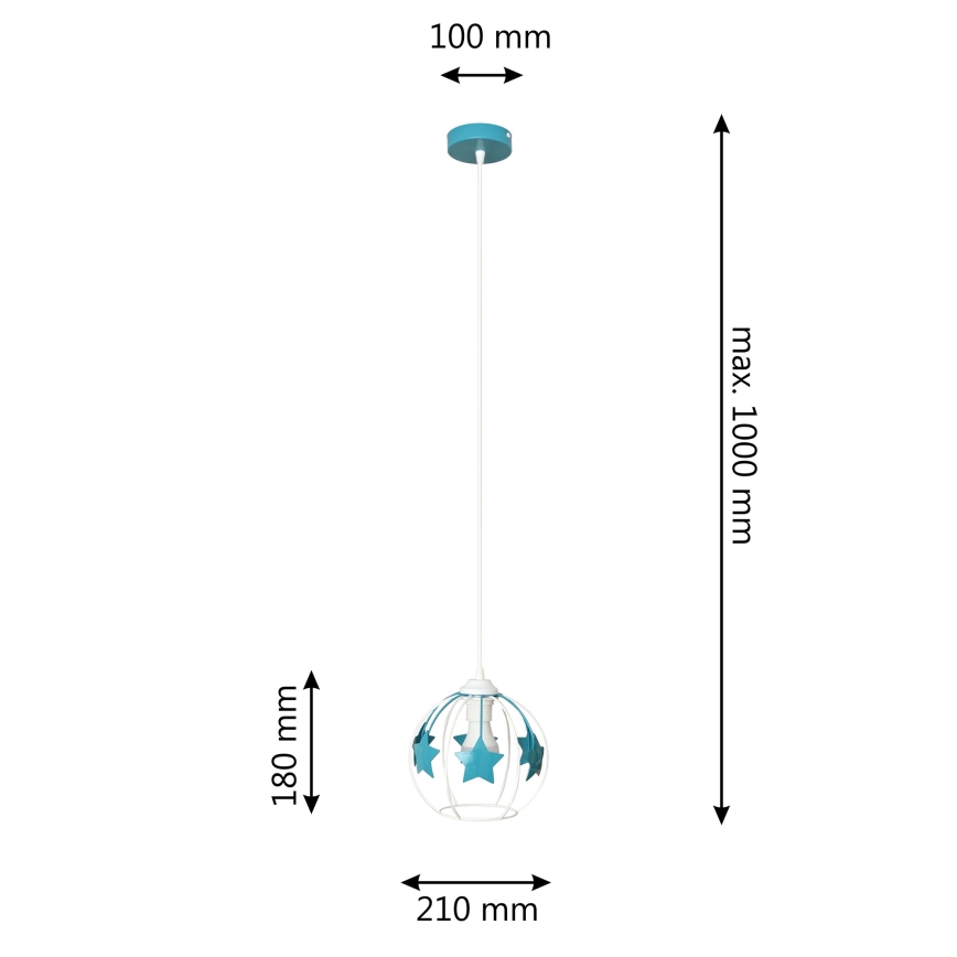 Dečiji luster na sajli STARS 1xE27/15W/230V tirkizna/bela