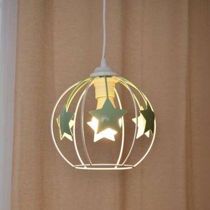 Dečiji luster na sajli STARS 1xE27/15W/230V zelena/bela
