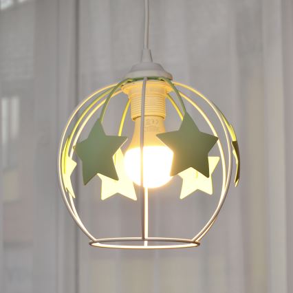 Dečiji luster na sajli STARS 1xE27/15W/230V zelena/bela
