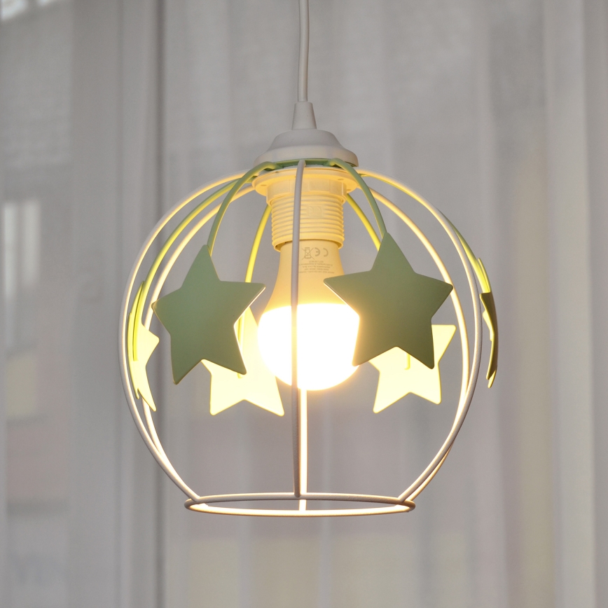 Dečiji luster na sajli STARS 1xE27/15W/230V zelena/bela