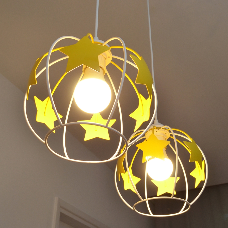 Dečiji luster na sajli STARS 2xE27/15W/230V žuta/bela