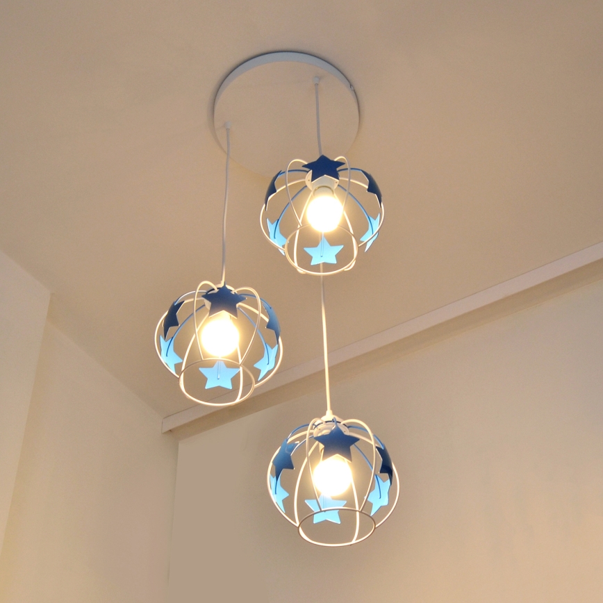 Dečiji luster na sajli STARS 3xE27/15W/230V plava/bela