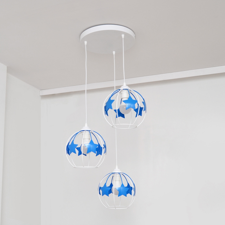Dečiji luster na sajli STARS 3xE27/15W/230V plava/bela