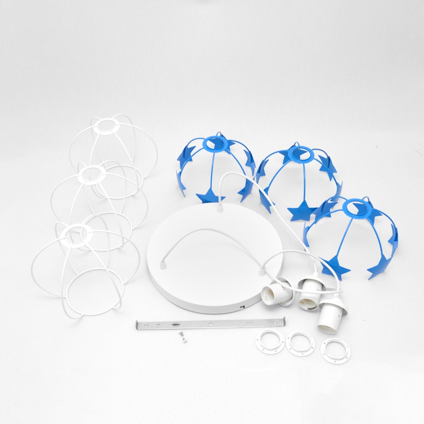 Dečiji luster na sajli STARS 3xE27/15W/230V plava/bela