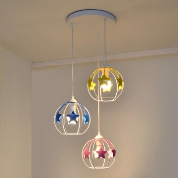Dečiji luster na sajli STARS 3xE27/15W/230V plava/ružičasta/žuta