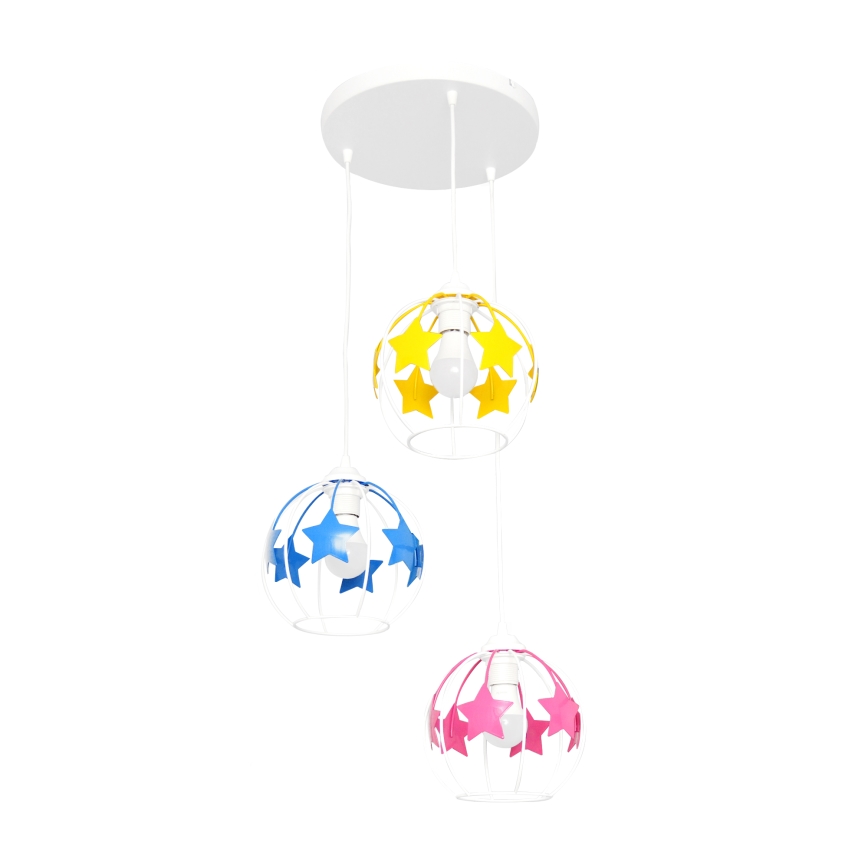 Dečiji luster na sajli STARS 3xE27/15W/230V plava/ružičasta/žuta