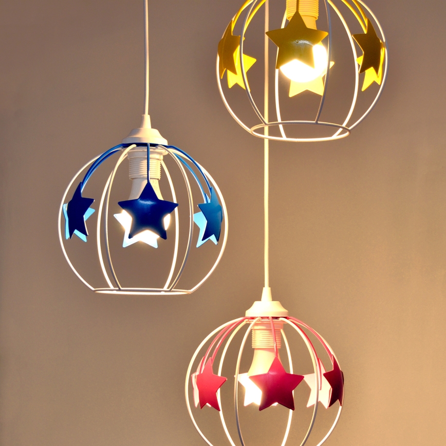Dečiji luster na sajli STARS 3xE27/15W/230V plava/ružičasta/žuta