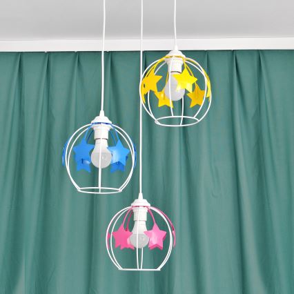 Dečiji luster na sajli STARS 3xE27/15W/230V plava/ružičasta/žuta