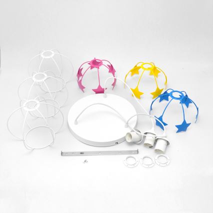 Dečiji luster na sajli STARS 3xE27/15W/230V plava/ružičasta/žuta