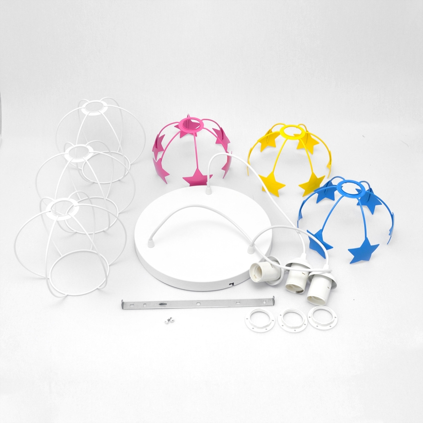 Dečiji luster na sajli STARS 3xE27/15W/230V plava/ružičasta/žuta