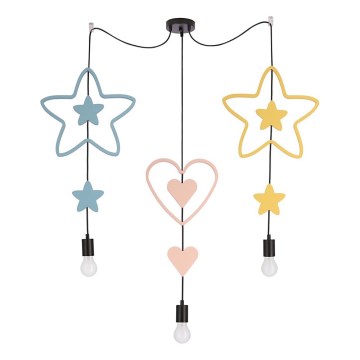 Dečiji luster na sajli TRIO 3xE27/20W/230V plava/ružičasta/žuta