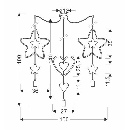 Dečiji luster na sajli TRIO 3xE27/20W/230V plava/ružičasta/žuta