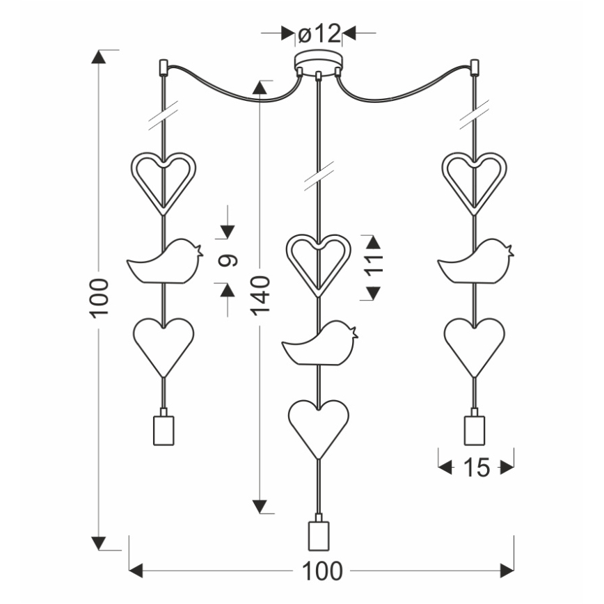 Dečiji luster na sajli TRIO 3xE27/20W/230V roze/bela