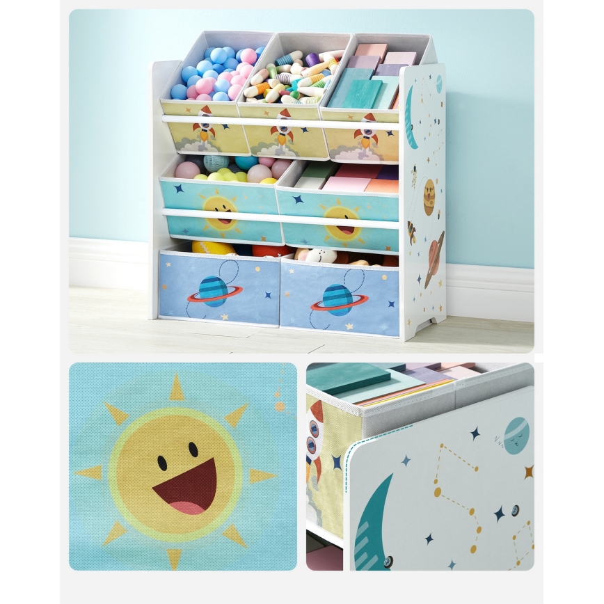 Dečiji regal za odlaganje sa platnenim kutijama ANET plava/bela