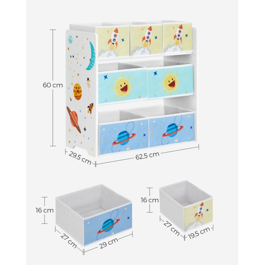 Dečiji regal za odlaganje sa platnenim kutijama ANET plava/bela