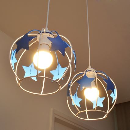 Dečji luster na sajli STARS 2xE27/15W/230V plava/bela