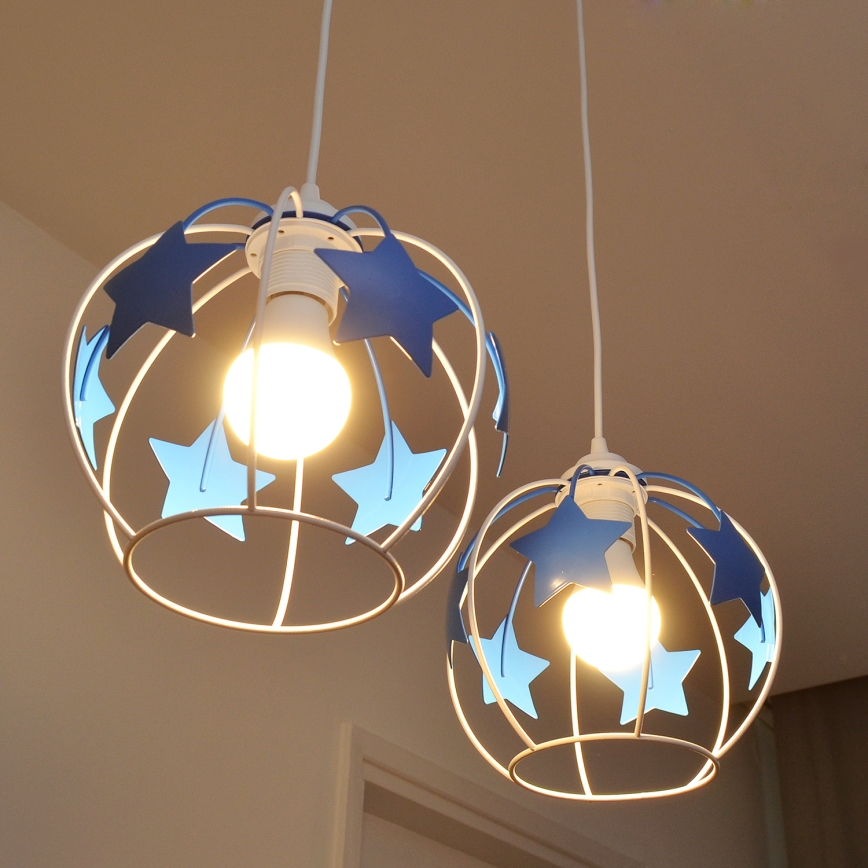 Dečji luster na sajli STARS 2xE27/15W/230V plava/bela
