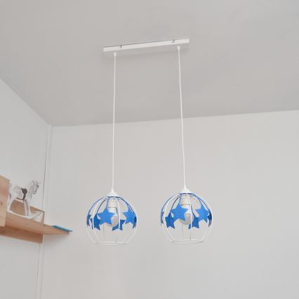 Dečji luster na sajli STARS 2xE27/15W/230V plava/bela