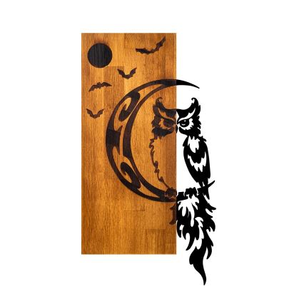 Dekoracija za zid 36x66 cm, sova, drvo/metal