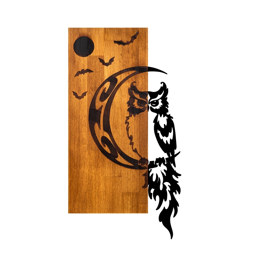Dekoracija za zid 36x66 cm, sova, drvo/metal