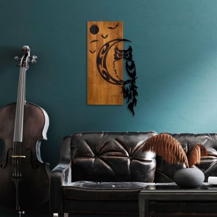 Dekoracija za zid 36x66 cm, sova, drvo/metal