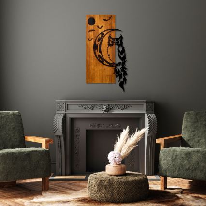 Dekoracija za zid 36x66 cm, sova, drvo/metal