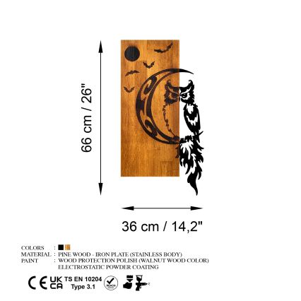 Dekoracija za zid 36x66 cm, sova, drvo/metal